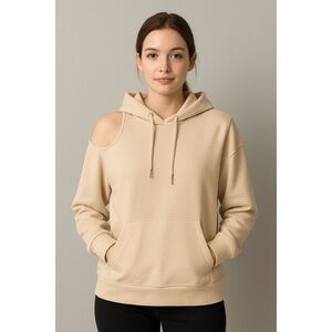 ALL FENIX Shoulder Cutout Hoodie Hooded Jumper in Hazelnut